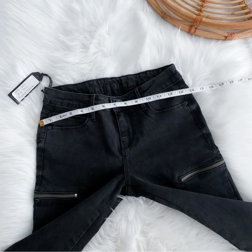 RtA Zip Skinny Denim Jeans Faded Black Low Rise Silver Zipper Detailing NEW NWT